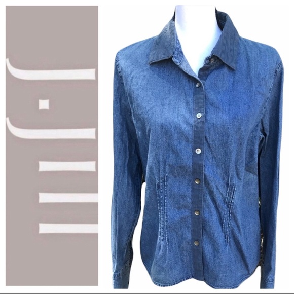 J Jill Blue Denim Pleated Shirt Size M - Picture 1 of 10